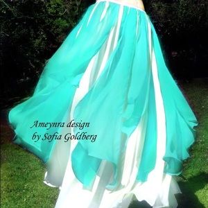 Ameynra Bellydance skirt white aqua chiffon. With petals. new